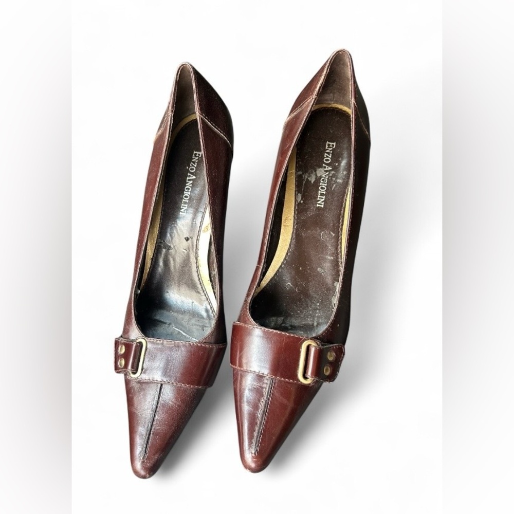 Enzo Angiolini Dark Brown Leather Heels with Buckle US 9